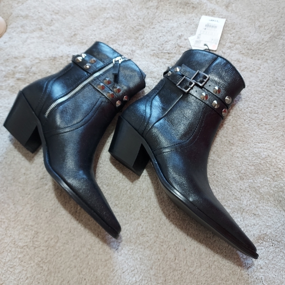 Zara Leather strap studded Cowboy Ankle Boots - Picture 8 of 14